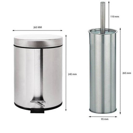 Poubelle en acier inoxydable 3 L avec porte-brosse de toilettes et brosse de toilettes assortis | Brosse de toilettes | Poubelle | Acier inoxydable | Support | Poubelle à pédale | Poubelles | Poubelle