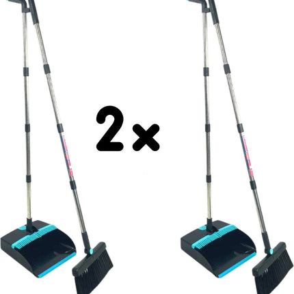Balayette et pelle à long manche 121 cm, lot de 2 - Synx Tools Balayette et pelle à long manche - Balayette et pelle avec dents de nettoyage - balayette et pelle