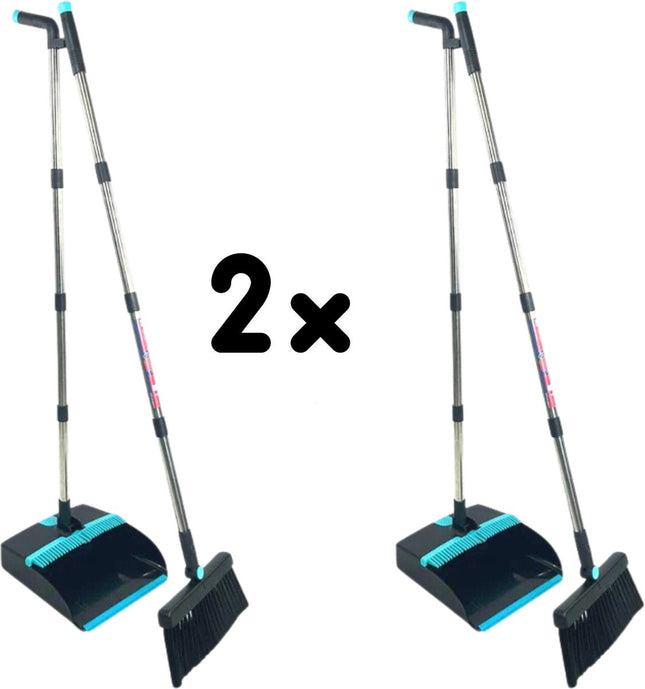 Balayette et pelle à long manche 121 cm, lot de 2 - Synx Tools Balayette et pelle à long manche - Balayette et pelle avec dents de nettoyage - balayette et pelle