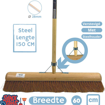bezem kokos BinnenBezem Cocos 60 cm - Bezem - Bezems - Zaalveger - Zachte Bezem - Veger - Cocosharen - met Houten steel 150cm