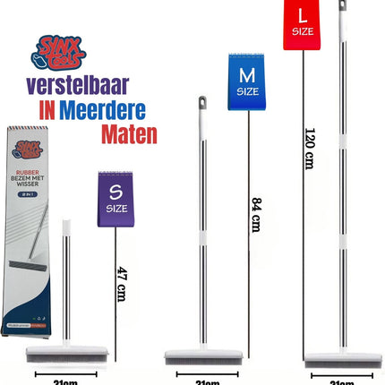 Rubberen bezem met steel 2 in 1 | kappersbezem |Verstelbare Steel (tot 120 cm)