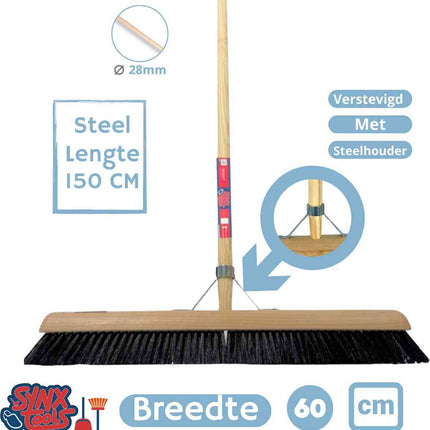 Synx Tools Balai de salle 60 cm en crin de cheval - manche 150 cm
