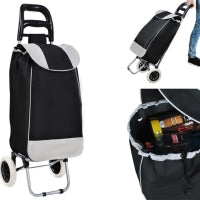 Opvouwbare zwarte/grijze trolley boodschappentas op wieltjes
