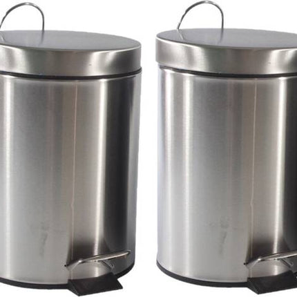 2 poubelles à pédale/poubelles 3 litres en acier inoxydable D21 x H30 cm argent - Poubelles - Poubelles à pédale