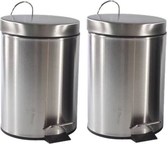 2 poubelles à pédale/poubelles 3 litres en acier inoxydable D21 x H30 cm argent - Poubelles - Poubelles à pédale