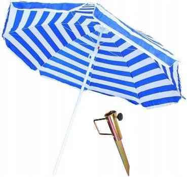 Parasol avec support - Parasol de plage rayé bleu/blanc 165 cm - Réglable