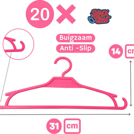 Roze kinderkledinghanger Synx Tools, buigzaam en anti-slip, 20 stuks