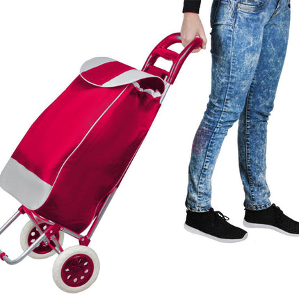 Rode opvouwbare boodschappentrolley met twee wielen