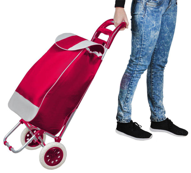 Rode opvouwbare boodschappentrolley met twee wielen