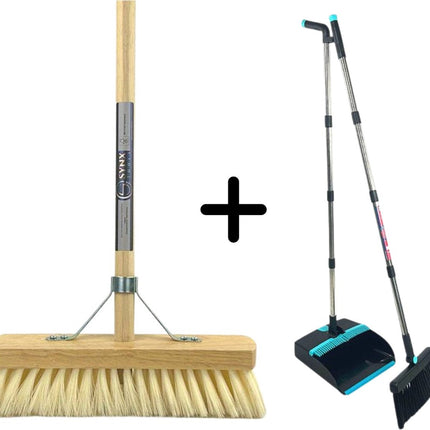 Synx Tools Fibersoft & Ensemble balayette et pelle de 2 pièces - Balai en fibres souples avec manche de 140 cm - Manche de balayette et pelle réglable jusqu'à 121 cm - Dents de nettoyage incluses