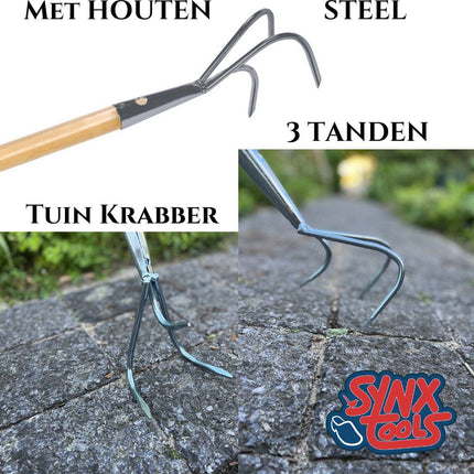 Synx Tools Râteau de jardin à 3 dents - râteau à trois dents - râteaux - cultivateur avec manche de 150 cm