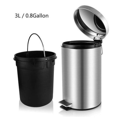 Poubelle en acier inoxydable 3 L avec porte-brosse de toilettes et brosse de toilettes assortis | Brosse de toilettes | Poubelle | Acier inoxydable | Support | Poubelle à pédale | Poubelles | Poubelle