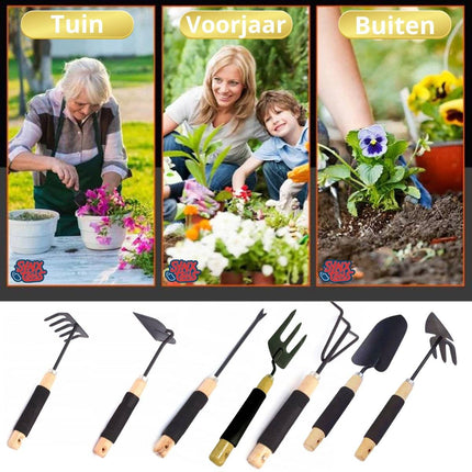 Synx Tools Set d'outils de jardinage 7 pièces - Pelle, houe, râteau