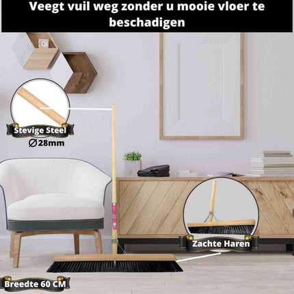 Synx Tools Balai de salle 60 cm en crin de cheval - manche 150 cm