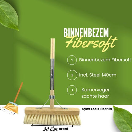 Synx Tools Fibersoft & Ensemble balayette et pelle de 2 pièces - Balai en fibres souples avec manche de 140 cm - Manche de balayette et pelle réglable jusqu'à 121 cm - Dents de nettoyage incluses