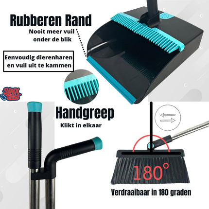 stoffer en blik met rubberen rand en handgreep klik in elkaar