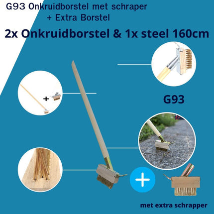 Synx Tools Brosse à mauvaises herbes - désherbeur  - Grattoir à joints - brosse supplémentaire -  Avec manche 150 cm