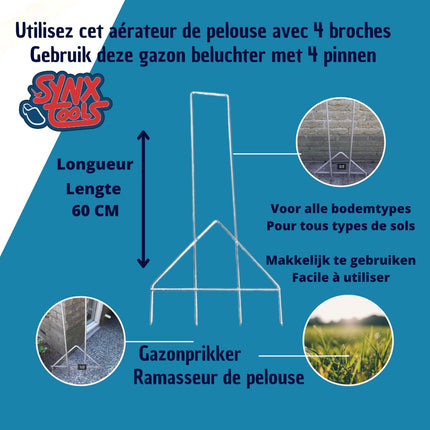 Synx Aérateur de gazon / Aérateurs de gazon 60 x 40 cm - Aérateurs - Outils de travail du sol