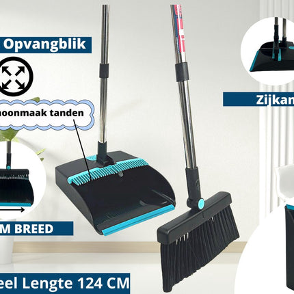 Balai d'intérieur Synx Tools Coco 50 cm & balayette et pelle Synx Tools à long manche 121 cm - Balais doux - coco - balai de salle - manche à balai - balayette et pelle avec dents de nettoyage - balayette et pelle