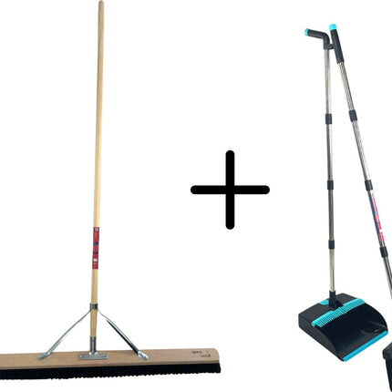Synx Tools crin de cheval 100 cm & Synx Tools ensemble balayette et pelle de 2 pièces - crin de cheval / balayette - manche de balai 150 cm - balayette et pelle Manche réglable jusqu'à 121 cm