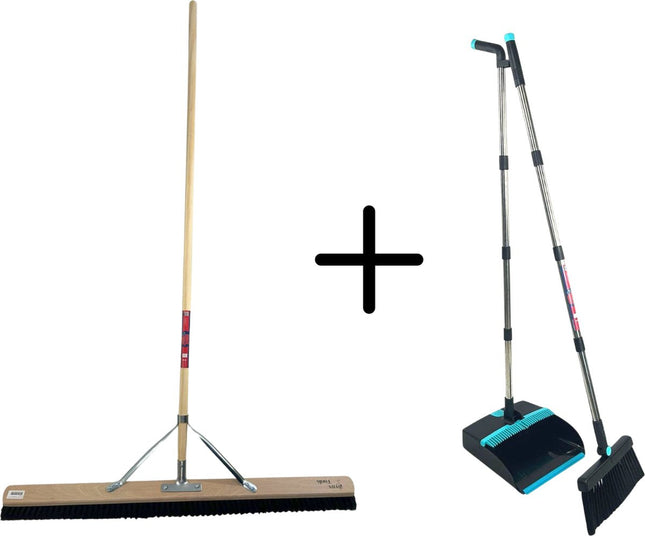 Synx Tools crin de cheval 100 cm & Synx Tools ensemble balayette et pelle de 2 pièces - crin de cheval / balayette - manche de balai 150 cm - balayette et pelle Manche réglable jusqu'à 121 cm