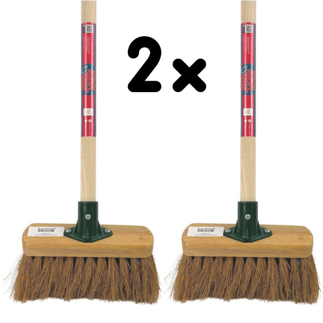 Synx Tools Kinderbezem Cocos set van 2 - Bezems - Buitenspeelgoed / Speelgoed incl. Steel 57cm - tuinierspeelgoed - Schepjes - Kinderen - Totale lengte 65cm
