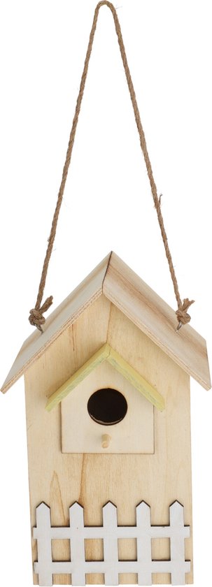 Houten vogelvoederhuisje met touwophanging
