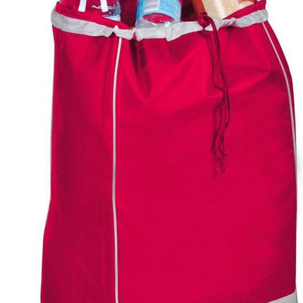 Rode boodschappentrolley gevuld met boodschappen