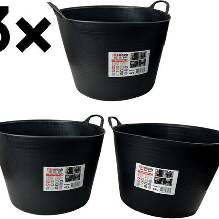 Synx Tools 3x flexibele kuip emmer 42L zwart