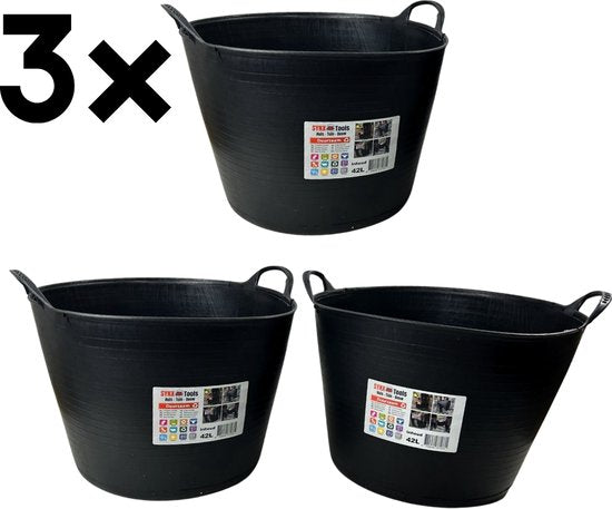 Synx Tools 3x flexibele kuip emmer 42L zwart