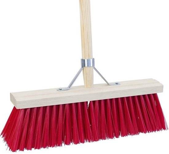 Balai de rue Synx Tools en nylon rouge 50 cm - Avec manche de 160 cm