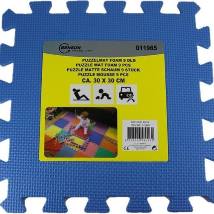 Blauwe puzzelmat foam 9 stuks 30x30 cm verpakking
