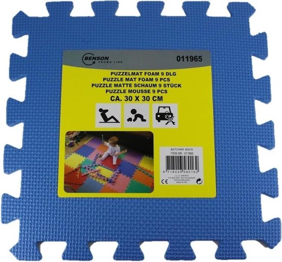 Blauwe puzzelmat foam 9 stuks 30x30 cm verpakking