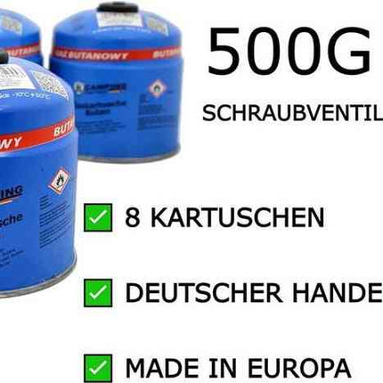 B tools  8 cartouches de gaz 500 g avec valve à vis, gaz butane, pour lampe à souder et chalumeau, cartouche à valve, cartouche à valve à vis