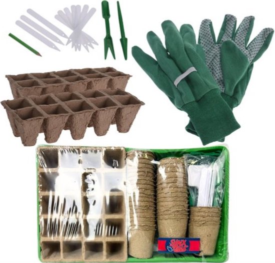 Synx Tools 68-delige kweekbak set met handschoenen en zaaihulpmiddelen