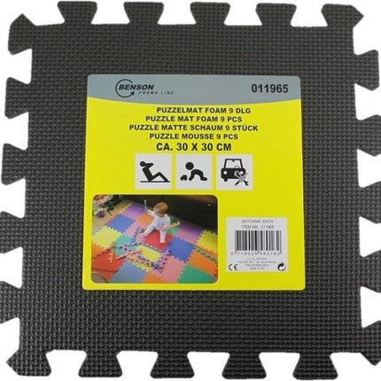 Zwarte puzzelmat foam 9 stuks 30x30 cm verpakking