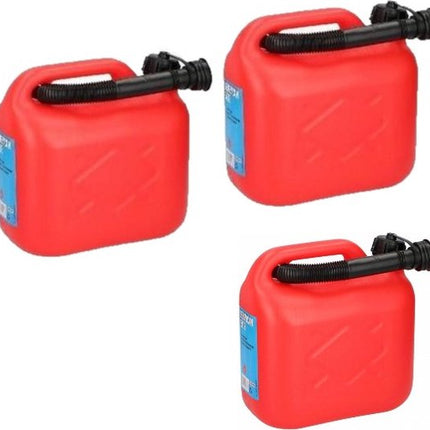3x rode jerrycan 10L met schenktuit voor brandstof
