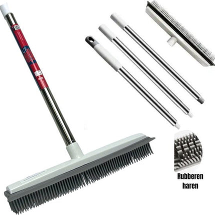 Rubberen bezem met steel 2 in 1 | kappersbezem |Verstelbare Steel (tot 120 cm)
