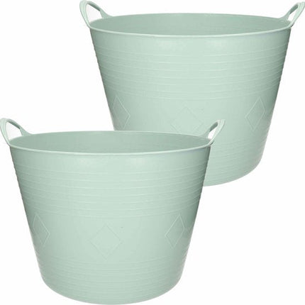 2 pièces seau flexible/panier à linge rond bleu 43 litres - Paniers de rangement
