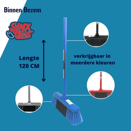 Synx Tools Binnenbezem - Zachte Bezems - Kamerveger - Veger / Zachte Bezem - Incl. Steel 130cm - Binnen Bezem