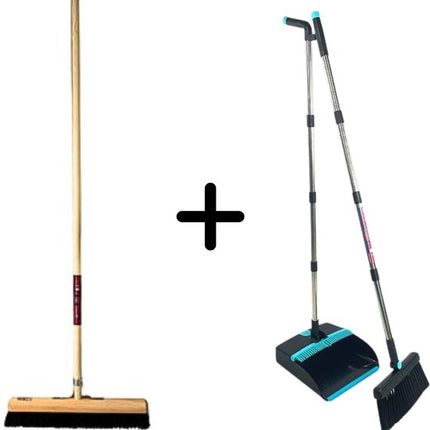 Synx Tools Balai en crin de cheval 50 cm & Ensemble balayette et pelle – Balai souple avec manche de 150 cm – Manche de balayette et pelle réglable jusqu'à 121 cm – Dent de nettoyage incluse