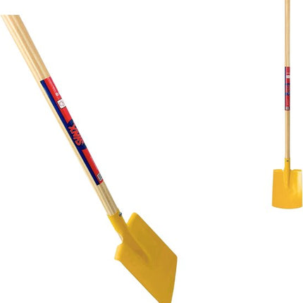Kinderspade met opstapje geel, houten steel, 73cm