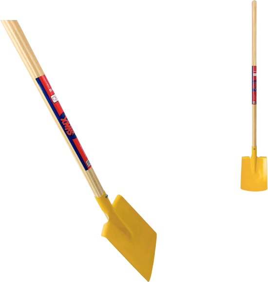 Kinderspade met opstapje geel, houten steel, 73cm