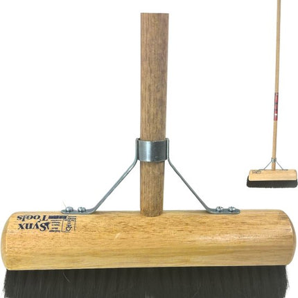 Synx Tools Binnenbezem bezem Zaalveger 30 cm, Paardenhaar, Kamerveger, Zachte bezem 30 cm, Bezem met steel 150 cm