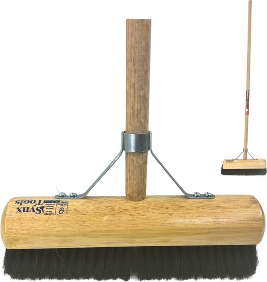 Synx Tools Binnenbezem bezem Zaalveger 30 cm, Paardenhaar, Kamerveger, Zachte bezem 30 cm, Bezem met steel 150 cm
