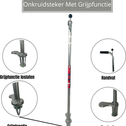Onkruidsteker met grijpfunctie en opstaande voet