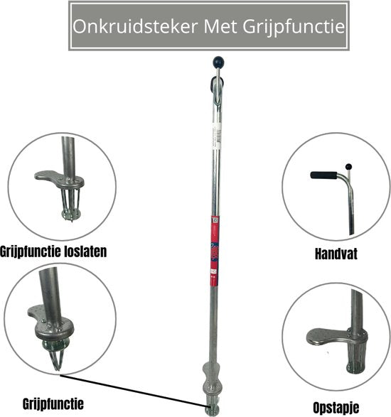 Onkruidsteker met grijpfunctie en opstaande voet