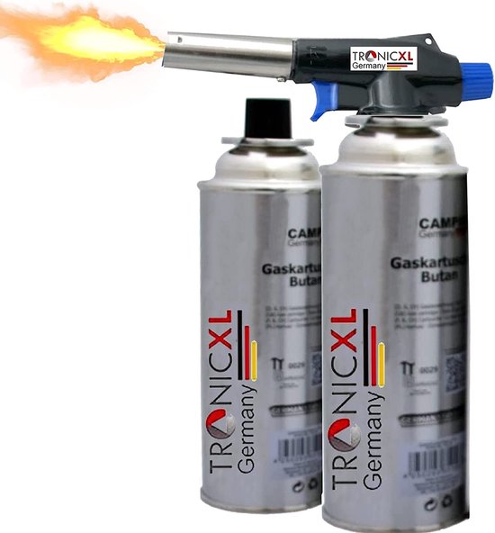 TronicXL soldeerbrander met vlam en twee gascartridges