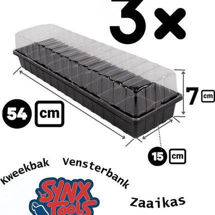 Synx Tools kweekbak afmetingen: 54x15x7 cm, 3-pack