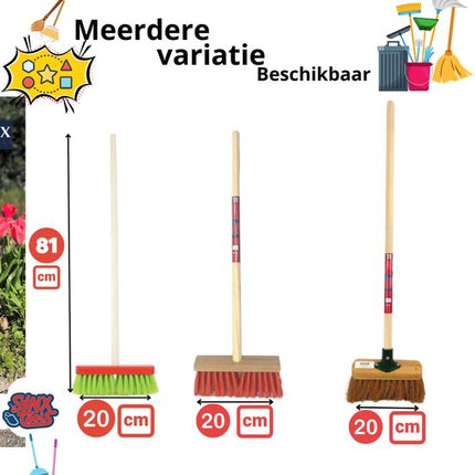 Synx Tools Kinderbezem Cocos set van 2 - Bezems - Buitenspeelgoed / Speelgoed incl. Steel 57cm - tuinierspeelgoed - Schepjes - Kinderen - Totale lengte 65cm